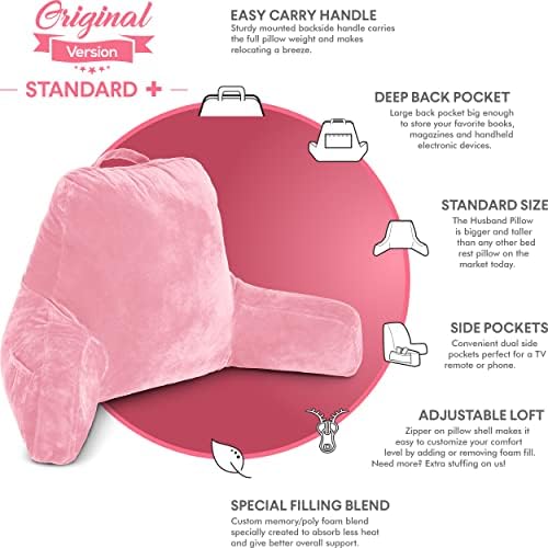 Husband Pillow Pink, Original Reading Pillow in Bed Rest Chair, Shredded Memory Foam Large Lounge Cushion Adult Backrest with Arms, Comfy Back Support for Sit Sitting Up, Washable/Removable Cover - Image 5