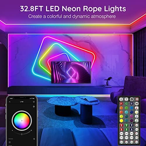 32.8Ft Neon Rope Lights,Flexible Led Rope Lights Control with App/Remote,Multiple Modes RopeLights,IP65 Outdoor RGB Led Neon Lights NonWater Resistant,Music Sync Gaming Led NeonLight Strip - Image 2