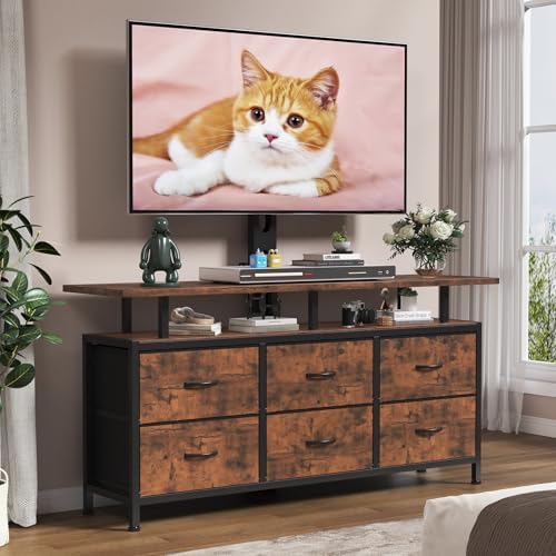 Rustic Brown TV Stand with Mount for 32/45/55/60/65/75 inch TVs, Entertainment Center with 6 Fabric Drawers & Open Shelf, TV Media Console for Living Room, Bedroom - Image 7