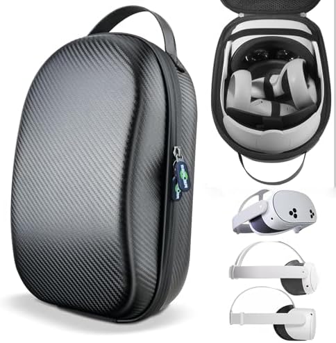 sarlar Carrying Case for Meta Quest 3S/Quest 3/Quest 2 VR Headset, Controller, Original Head Strap, Carbon Fiber Hard Shell Pouch with Lightweight Portable Protection for Travel Storage by Unknown