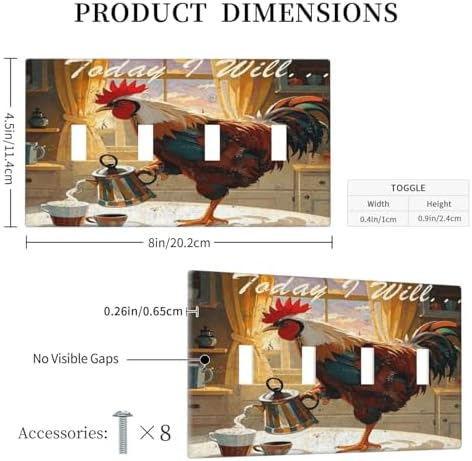 Decorative Switch Plate Covers Vintage Funny Chicken Rooster 4 Gang Light Switch Cover Plate Quad Toggle Wall Plate 4 Hole Electrical Switchplatedimmer Faceplate for Kitchen Decor - Image 5