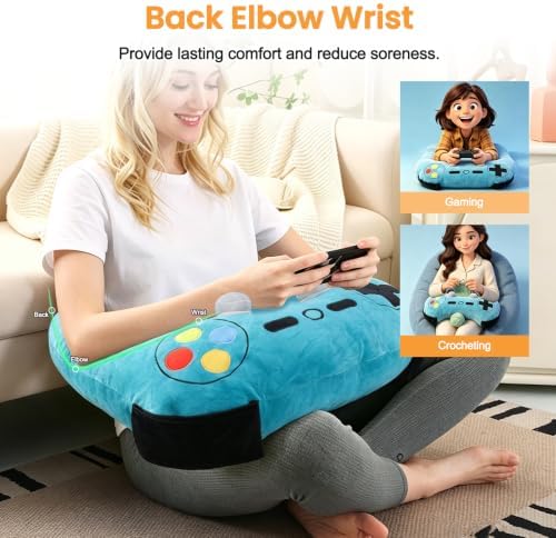 Gaming Pillow, Lap Desk Reading Pillow for Adults Teens, Arm Support Pillow for Sitting in Bed Sofa, Playing Steam Deck/Switch/Xbox/PS5, Gamer Gifts for Men Teenage Boy, Blue - Image 3