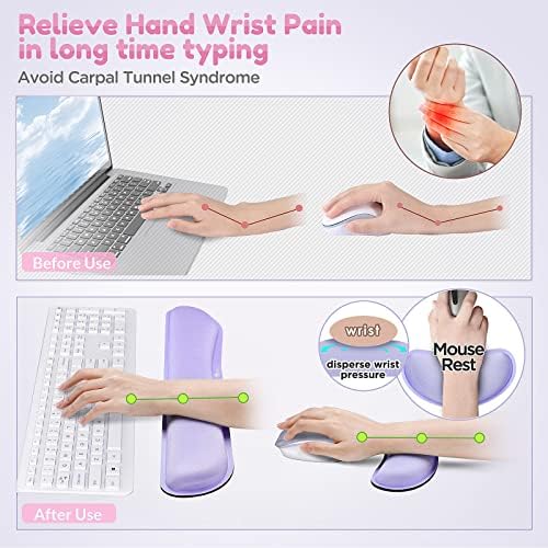 Gimars Upgrade Enlarge Gel Memory Foam Set Keyboard Wrist Rest Pad, Mouse Wrist Cushion Support for Office, Computer, Laptop, Mac, Comfortable, Lightweight for Easy Typing Pain Relief, Purple - Image 4