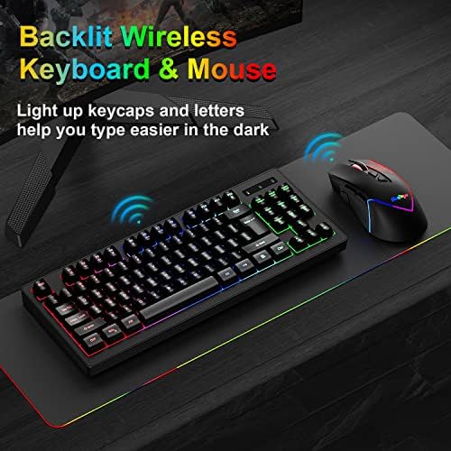 BlueFinger Wireless Keyboard and Mouse Combo, Long Lasting Rechargeable Battery 87 Keys RGB Rainbow Backlit Gaming Keyboard & Ergonomic Light Up Gaming Mouse for Mac Laptop Computer PC Gamer - Image 7