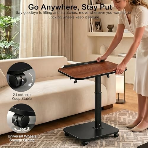 C Table End Table Adjustable Height, Rolling TV Tray Table for Small Spaces 180° Flip-Over Panel Design & 360° Swivel Casters, C Shaped Side Tables for Couch for Living Room, Bedroom, Bed, Sofa, Snack - Image 3