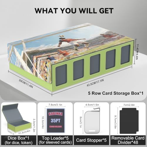 Kabinka Soccer Card Storage Box with Window Display, 5-Row Sport Card Storage Box, 3900+ Card Deck Box for Soccer Sports Card TCG, 5 Top Loaders, 5 Stoppers, 48 Dividers, 1 Dice Tray (Soccer 3) - Image 6