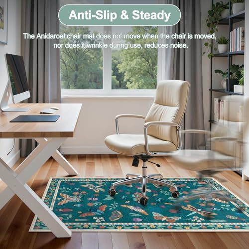 Anidaroel 36"x48" Office Chair Mat for Hardwood Floor, Anti-Slip Floor Mat for Office Chairs, Insect Print Office Rugs for Rolling Chairs, Low Pile Dark Green Desk Chair Mats for Hardwood - Image 5