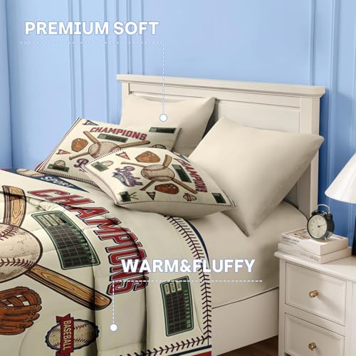 Nesker Queen Comforter Set for Boys, 7 Pieces Baseball Bedding for Kids - Image 6