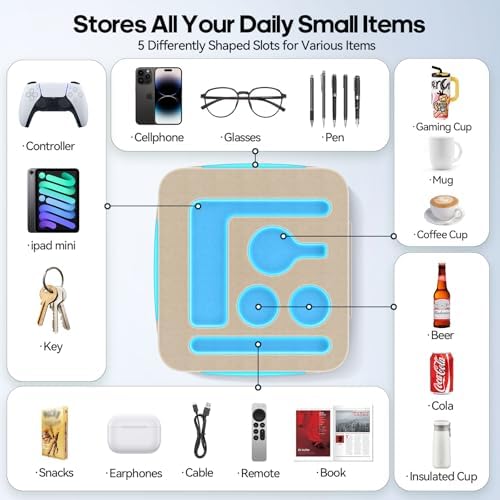 Couch Cup Holder Tray, Couch Caddy for Drink, Snack, Phone, Remote, Ipad, Game Controller, Large-size Sofa Cup Holder for Bed, Sofa, Car, Desk, Khaki - Image 2