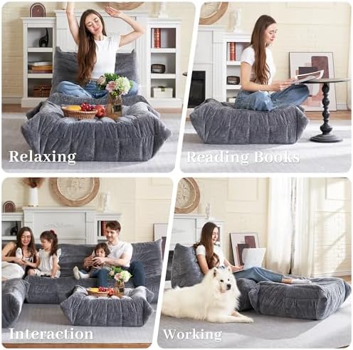 HABUTWAY Bean Bag Ottoman,Memory Foam Foot Rest,Ottoman,Grey | Fireside Chair Ottoman,Memory Foam Lazy Bean Bag Sofa for Living Room,Bedroom,Dorm,Office - Image 5