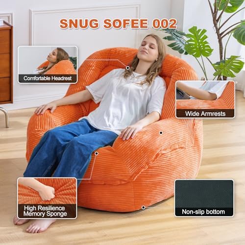 Giant Bean Bag Chair for Adults, Oversized Floor Lounge Chair with Armrests | Orange, soft corduroy and resilient foam for living rooms, bedrooms, reading nooks, gaming rooms, movie nights, and pets - Image 3