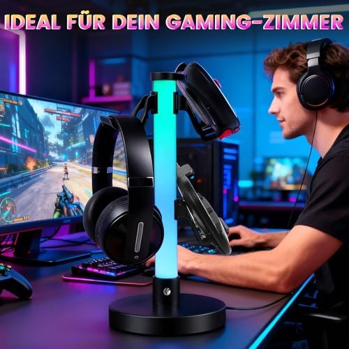 VCOM Headphone Stand with 17 Light Modes, Gaming Controller Holder with Remote Control, PC Gaming Accessories for Desk, Universal Organizer Headpsets/Xbox/PS5 Headset Stand Gamer Gifts - Image 3