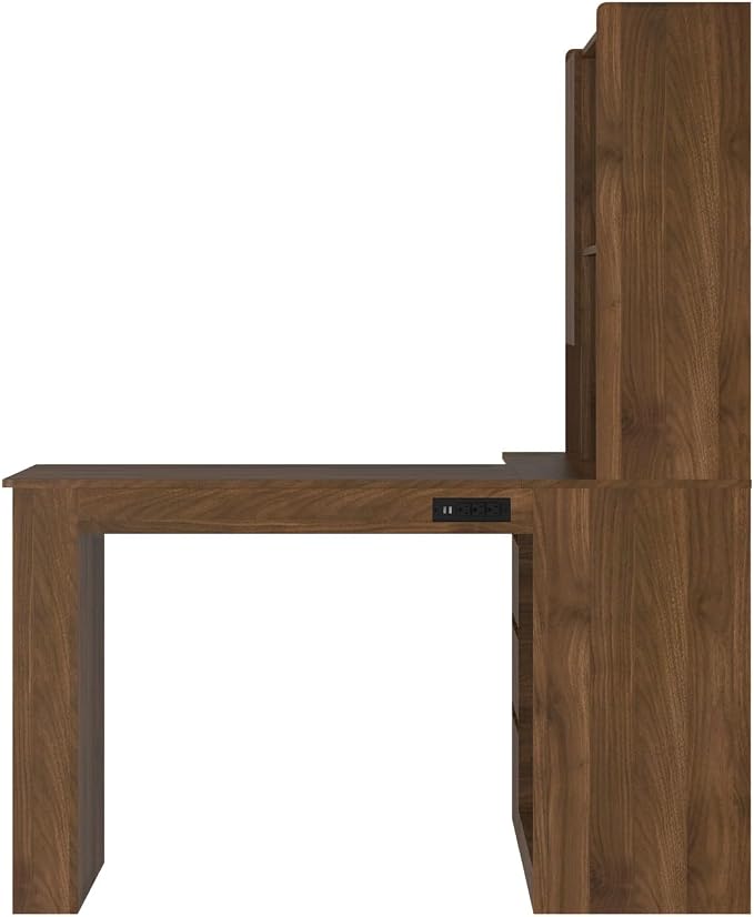 KEIKI L Shaped Home Office Desks with LED Light, Pegboard, Hutch, Drawers, Bookshelf & Storage Shelves, Modern Wooden Gaming Computer Corner Table for Work, Study, Writing - Image 5