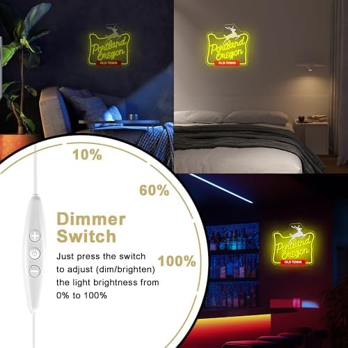 Mutank Portland Oregon Neon Sign, Iconic City Neon Light USB Powered LED Dimmable, for Portland Themed Room Decor Game Room Man Cave Home Bar Decor(12.9 * 12.5 In) - Image 6