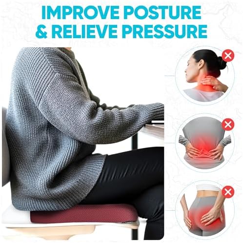 FORTEM Seat Cushion, Office Chair Cushion for Tailbone Sciatica Pain Relief | Memory Foam Pillow for Car | Ergonomic Design | Washable Cover | Non Slip | Red - Image 6