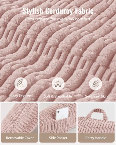 Blissful Diary Reading Pillow, Backrest Pillow with Shredded Memory Foam for Adult & Children, Designed for Bed and Couch Sitting Up, Includes Arms, Pockets and Washable Cover, Pale Pink - Image 6
