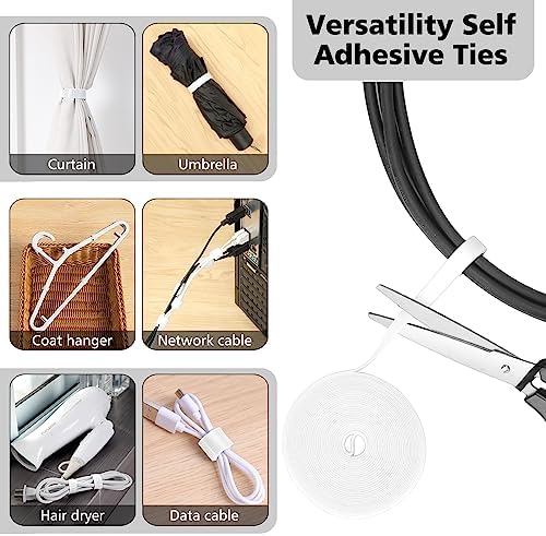 White Cable Management Organizer Kit, 2 Wire Sleeve Protector, 41 Self Adhesive Cable Clips Holder, 10pcs+2 Roll Reusable Cable Ties and 100 Cable Zip Ties for TV Computer Cord Tidy Under Desk - Image 3