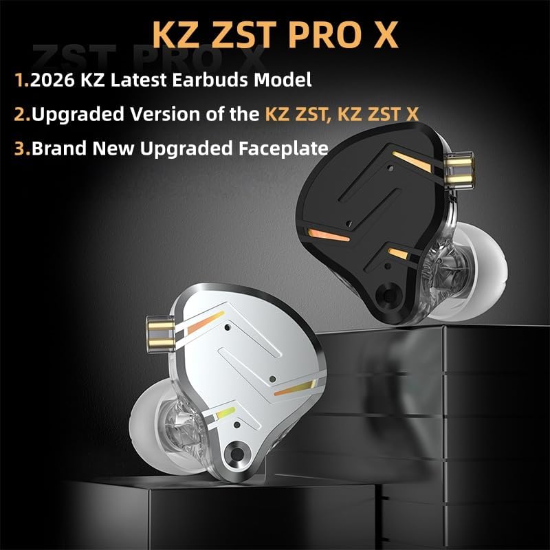 2026 Latest KZ ZST PRO X in Ear Monitor Headphone, 1BA 1DD Hybrid Driver Wired Gaming Earbuds Deep Bass Sound Ear buds HiFi IEM for Gaming Music Video Singer Musician Drummer (without mic, Black Gold) - Image 2