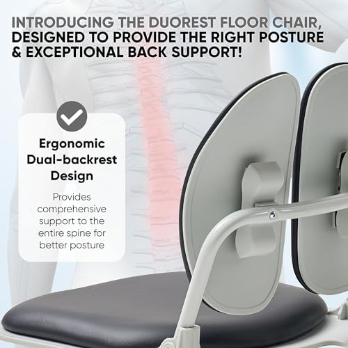 Ergonomic Dual-Backrests Floor Chair with Back Support (Black Leather) | Reduce pressure on your back by up to 50% - Image 2