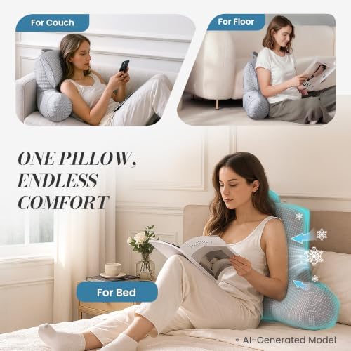 Adjustable Firmness Waffle Back Support Cooling Reading Pillow, Gray, 17" - Image 3