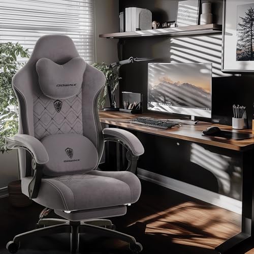 Dowinx Gaming Chair with Heated Massage Lumbar Support,Big and Tall Fabric Gaming Chairs for Adults with Footrest, Ergonomic Computer Game Chair with Poket Spring Cushions, 350lbs, Gray - Image 2
