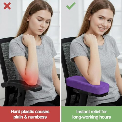 Smiry Memory Foam Office Chair Armrest Pads, Non-Slip Armrest Cushion | Ergonomic Arm Rest Pads with Adjustable Buckles and Straps, Elbow Relief for Desk, Gaming & Wheelchair, Purple, Set of 2 - Image 5