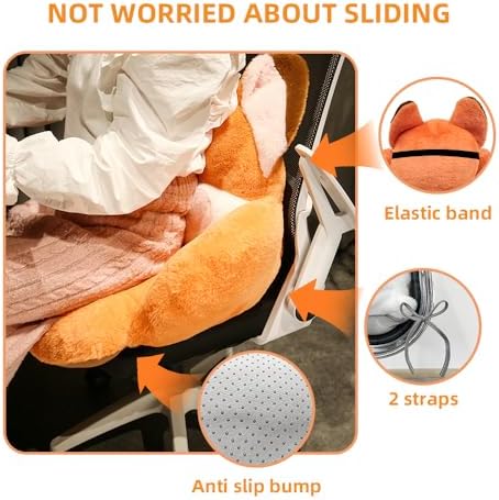 Cute Chair Cushion, Soft Seat Cushions for Office Desk, Kawaii Chair Pillow for Gaming, Comfy Floor Seating for Adults, Fox Stuff for Bedroom Playroom Dining Living Room Decor, 17.7", Orange - Image 4