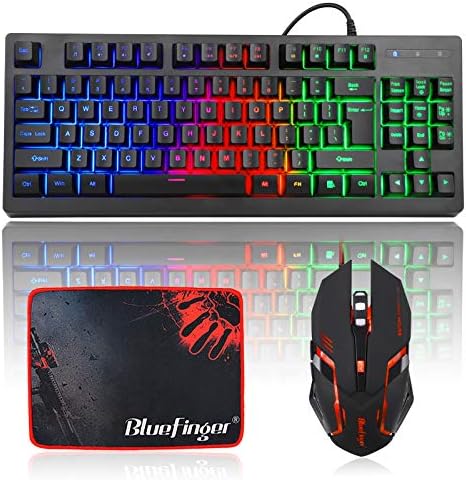 RGB 87 Keys Gaming Keyboard and Backlit Mouse Combo,BlueFinger USB Wired Rainbow Keyboard,Gaming Keyboard Set for Laptop PC Computer Game and Work by BlueFinger