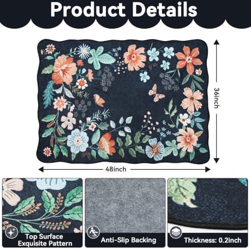 Breling Office Chair Mat for Hardwood Floor & Tile Floor, 36" x 48" Large Anti-Slip Floors Protector, Under Desk Gaming Rug for Rolling Computer Chair for Office Home(Black,Floral Scallop Edge) - Image 2
