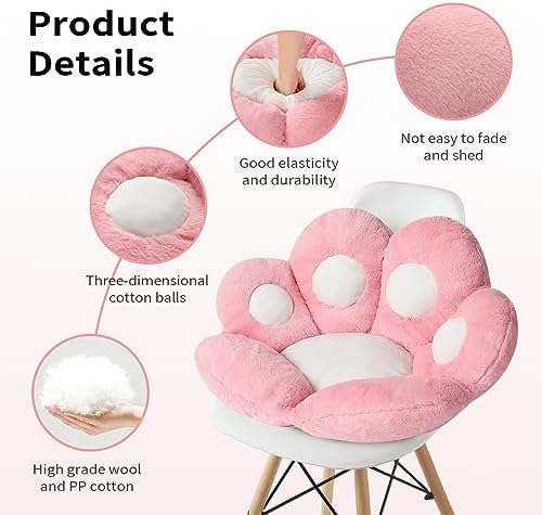 Ditucu Cat Paw Cushion Kawaii Chair Cushions 27.5 x 23.6 inch Cute Stuff Seat Pad Comfy Lazy Sofa Office Floor Pillow for Gaming Chairs Room Decor Pink - Image 5