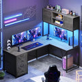 SEDETA Reversible L Shaped Gaming Desk with Drawers, LED Lights, by SEDETA