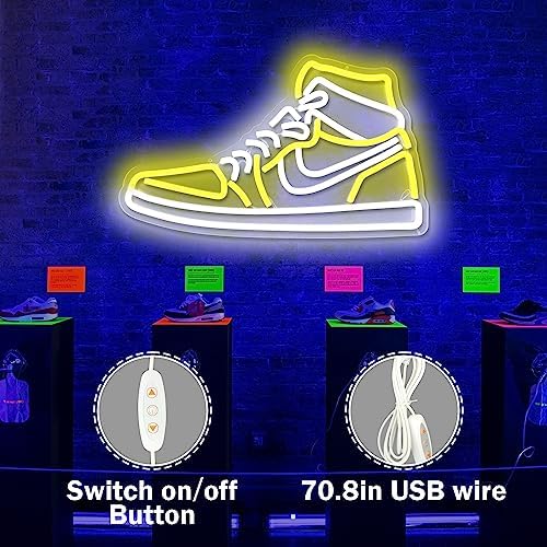 Sneaker Neon Sign Sports Shoe Neon Signs for Wall Dimmable LED Boys Neon Lights for Bedroom Man Cave Home Party Pub Neon Bar Sign Shoes Light up Signs Wall Decor (Yellow) - Image 4