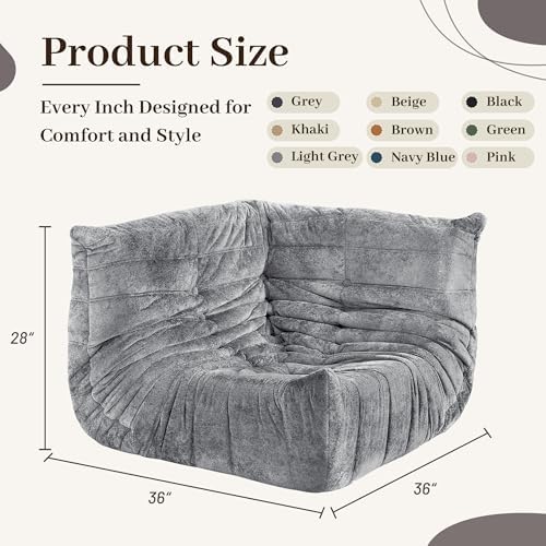 HABUTWAY Giant Bean Bag Chairs Lazy Sofa for Adults,Corner,Light Grey | Memory Foam Bean Bag Chairs,Fireside Corner Chair,Lazy Floor Corner Sofa for Living Room, Bedroom, Dorm, Office - Image 2