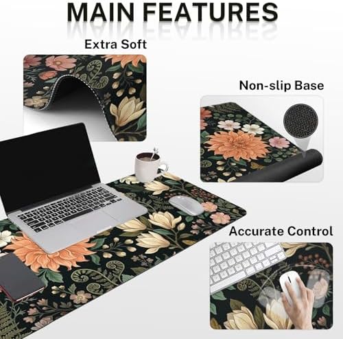 Arttown Keyboard Mouse Pad Set, 4 in 1 Desk Mat Set Floral Spring - Image 3