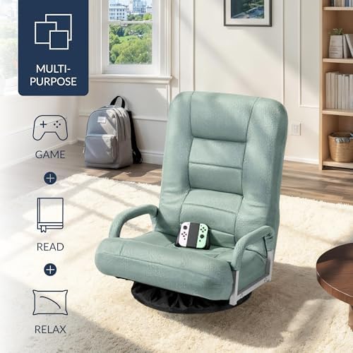 Best Choice Products Swivel Gaming Chair 360 Degree Multipurpose Floor Chair Rocker for TV, Reading, Playing Video Games w/Lumbar Support, Armrest Handles, Adjustable Foldable Backrest - Sage Green - Image 4