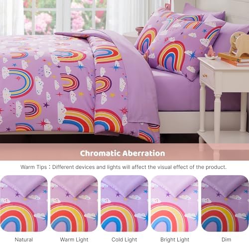 Girls Full Size Bedding Sets - 7 Pieces Purple Rainbow Full Comforter Set - Image 6
