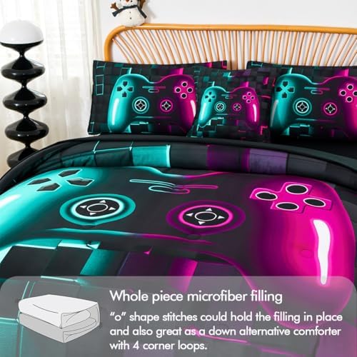 PERFEMET Game Boys Twin Bedding Sets 6 Pieces Purple Teal Gaming Comforters - Image 6