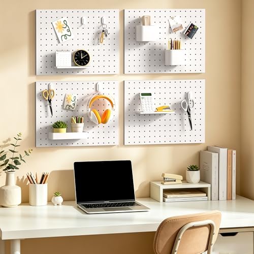 Peg Board Metal Pegboard Organizer 4 Pcs 15.7'' x 11.8'' Wall Control Pegboard for Gaming Room Garage Home Entryway Kitchen, White - Image 5
