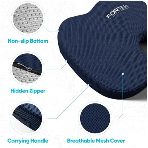 FORTEM Seat Cushion, Office Chair Cushion for Tailbone Sciatica Pain Relief | Memory Foam Pillow for Car | Ergonomic Design | Washable Cover | Non Slip | Blue - Image 5