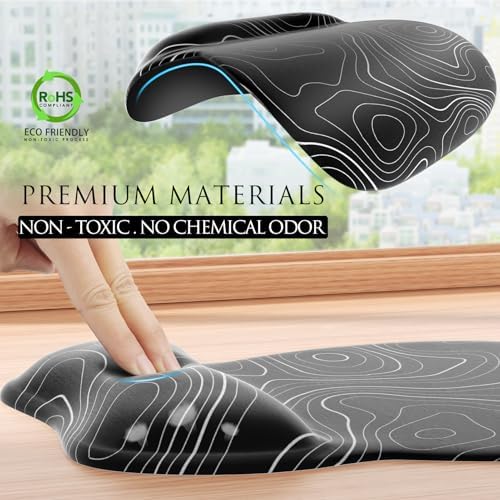 MROCO Ergonomic Mouse Pad Gel Wrist Rest, 9.4 x 8.1 in, Black Topographic - Image 5