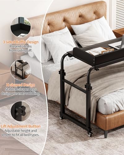 Saifu Overbed Table with Wheels, Black - Image 4