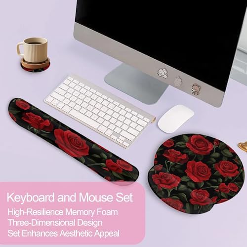Vintage Red Rose Ergonomic Wrist Support Keyboard Mouse Wrist Rest Set, Computer Office Comfortable Wrist Rest for Mouse Easy Typing - Image 3