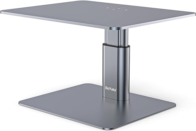 BoYata Monitor Stand, Adjustable Height Metal Desktop Riser, Space Gray | Height-Adjustable Metal Riser with Open Storage Space Underneath for Monitors, Laptops, iMacs, PCs and TVs by Boyata