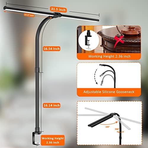 Double Head LED Desk Lamp, Architect Desk Lamps for Home Office, 24W Brightest Workbench Office Lighting-5 Color Modes and 5 Dimmable Eye Protection Modern Desk Lamp for Monitor Reading - Image 4