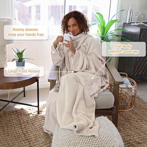 Catalonia Wearable Blanket with Sleeves for Women & Men, Fleece Wrap Throw - Image 3