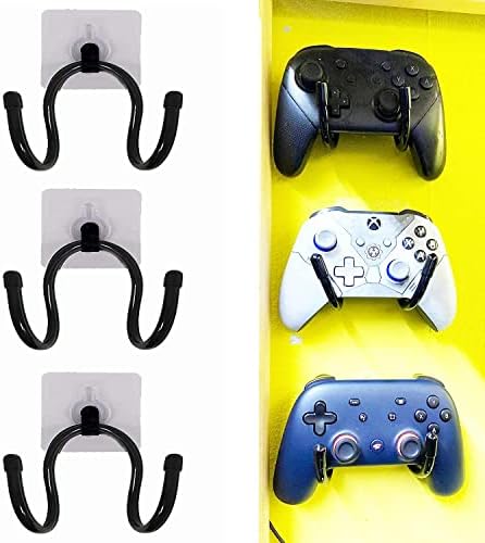 Pmsanzay 3 Pack Universal Self-Adhesive Game Controller Wall Mount Storage Organizer Stand Holder Hanger for Xbox One PS4 Switch Pro Controller,Headphone,Cables,etc - No Drilling, Stick on by Pmsanzay