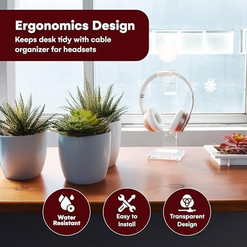 Headphone Stand Gaming Headset Holder For Desk Cable Organizer & Cellphone Stand for All Headphones Size headphone Holder Set for Gaming PC Accessories Gaming Station Transparent - Image 2