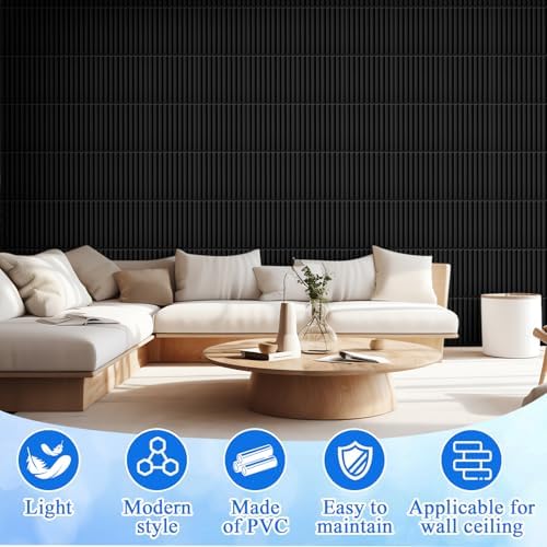 Nuanchu 32 Pcs 3D Wall Panels, 12"x12" PVC Fluted Tiles, Black - Image 5