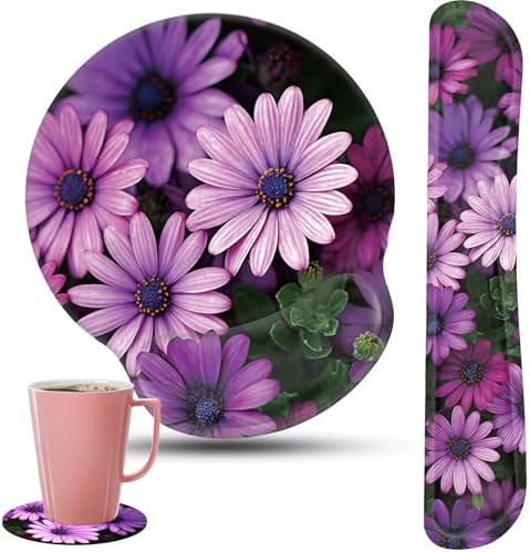 Keyboard Wrist Rest and Mouse Pad Wrist Support Set with Coasters,Ergonomic Gaming Mousepad for Home Office Working Studying Easy Typing & Pain Relief,African Daisy by CICPLKSE
