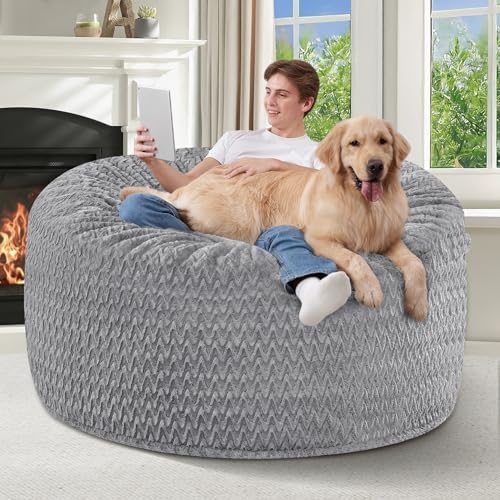 HABUTWAY 4FT Bean Bag Chair,Giant Bean Bag Chairs for Adults,Big Bean Bags with Memory Foam Filled, Large Beanbag Chairs with Chevron Plush Cover-Grey - Image 5